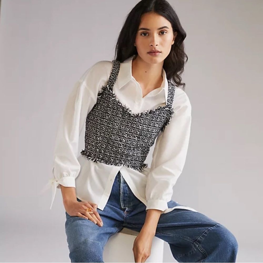 ✨ Mare Mare X Anthropologie Tweed Crop Tank Black White XS